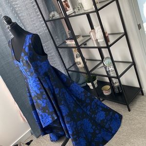 Calvin Klein Blue Floral Jacquard High Low Dress